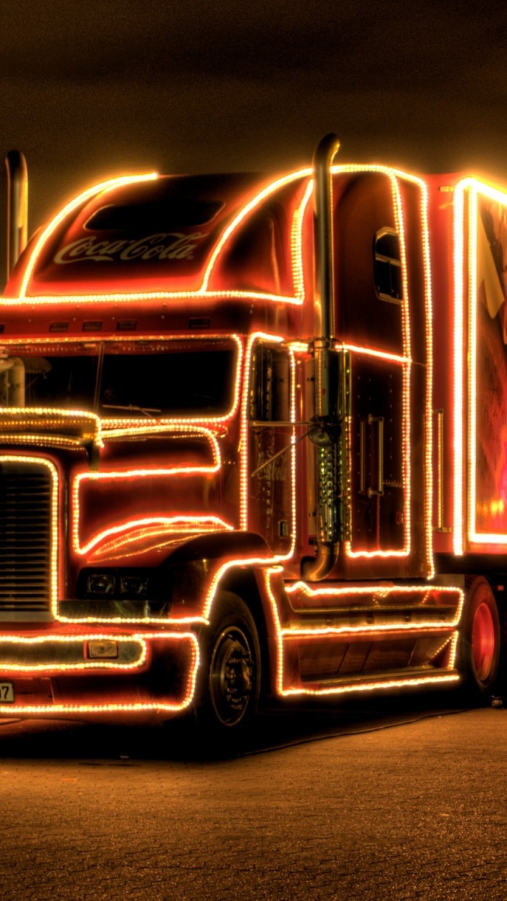 Coca-cola, Cola, Christmas Day, Truck, Light. Wallpaper in 720x1280 Resolution