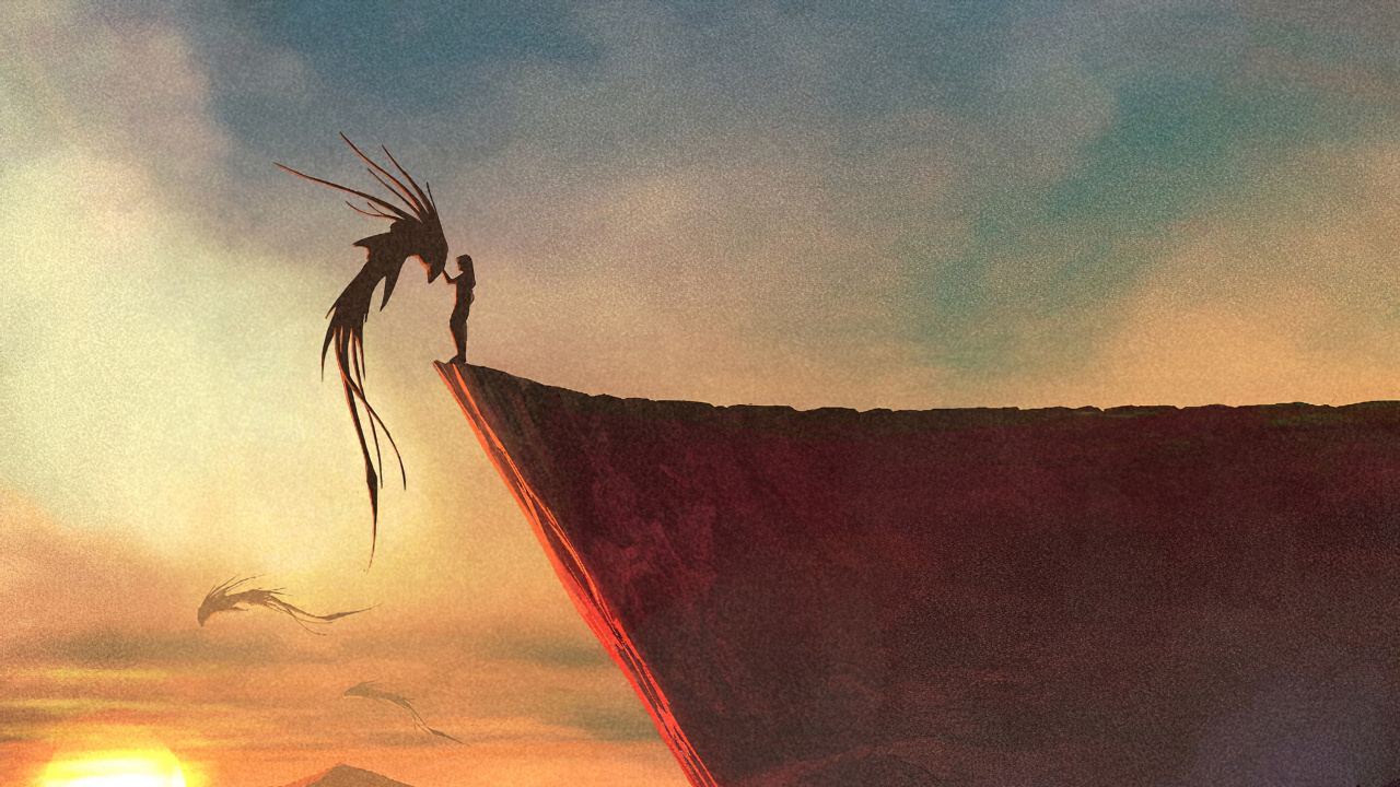 Silhouette de Femme Debout Sur Une Formation Rocheuse Pendant le Coucher du Soleil. Wallpaper in 1280x720 Resolution