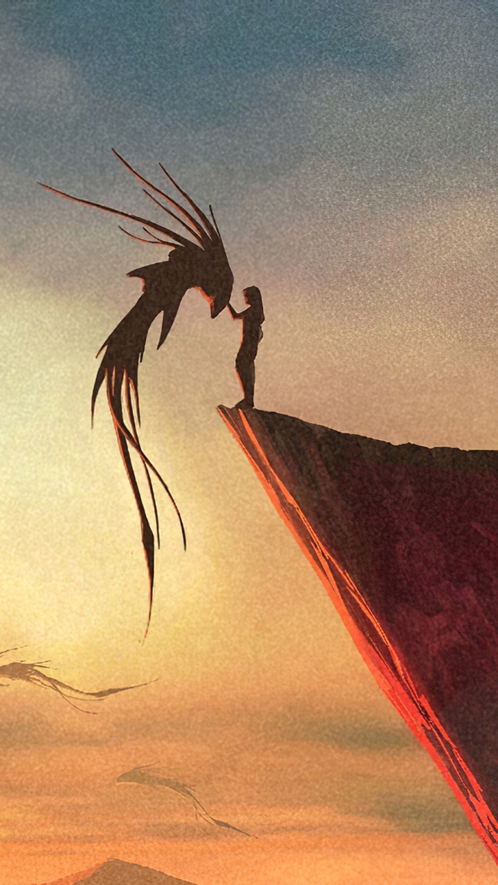 Silhouette de Femme Debout Sur Une Formation Rocheuse Pendant le Coucher du Soleil. Wallpaper in 720x1280 Resolution