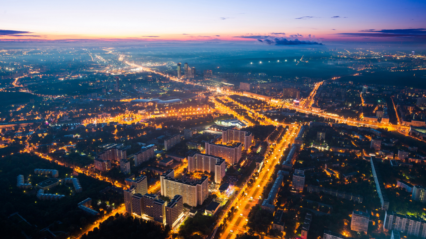 Aerial View of City During Night Time. Wallpaper in 1366x768 Resolution