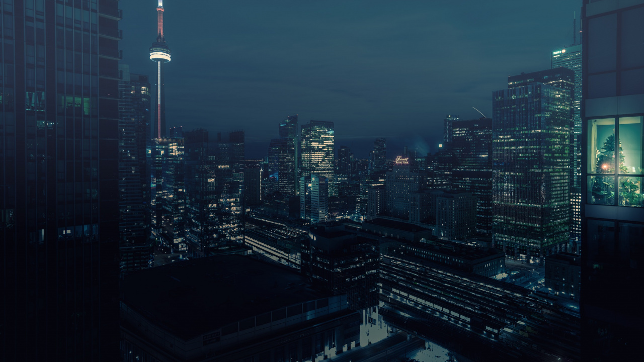 City Skyline During Night Time. Wallpaper in 1280x720 Resolution