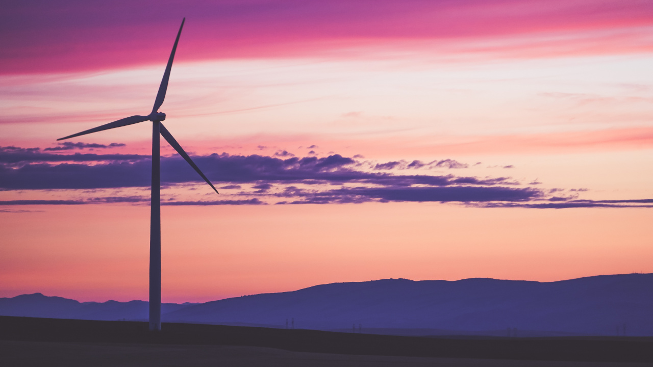 Wind Turbine on Hill During Sunset. Wallpaper in 1280x720 Resolution