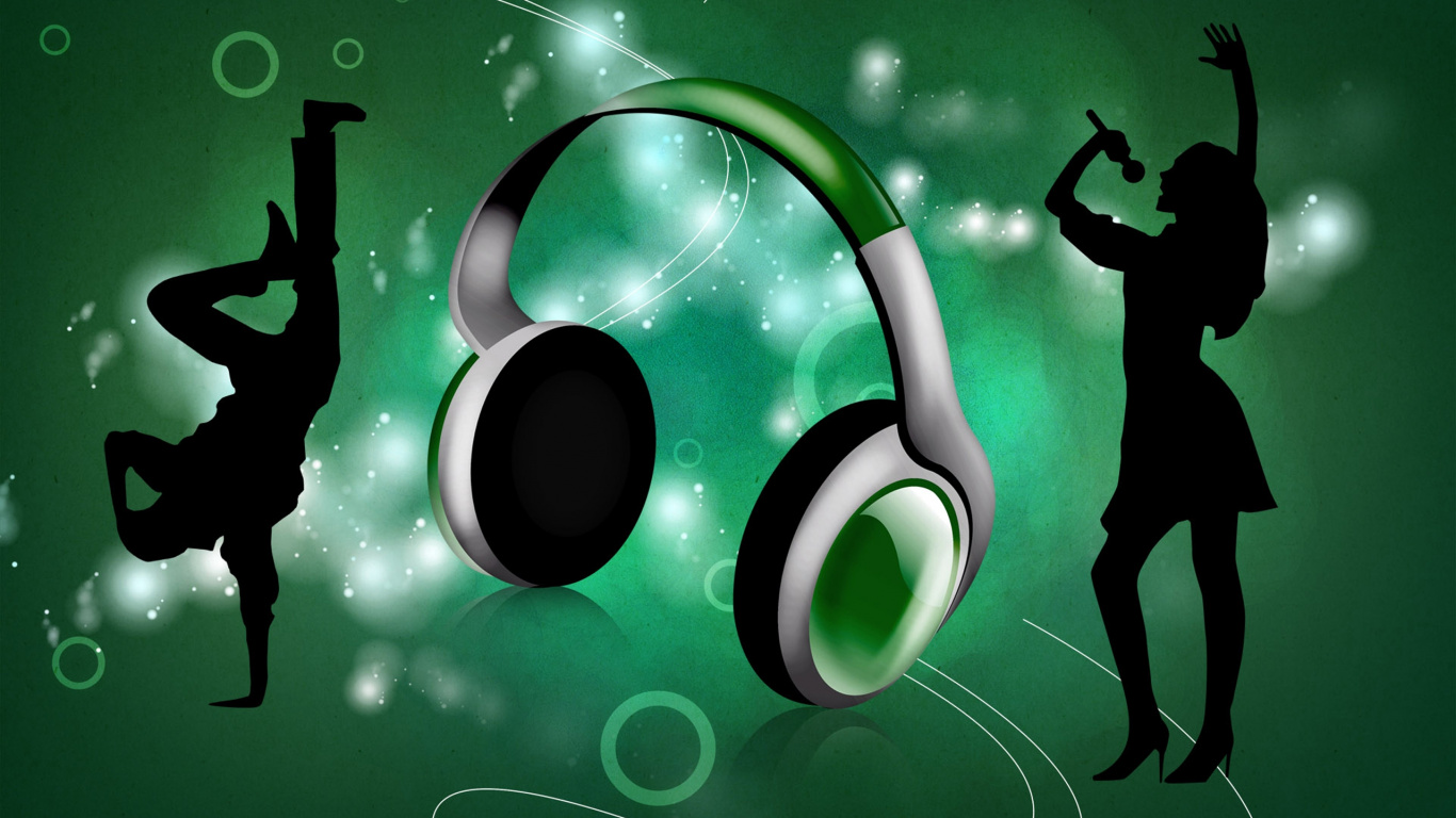 Green, Graphic Design, Illustration, Audio Equipment, Music. Wallpaper in 1366x768 Resolution