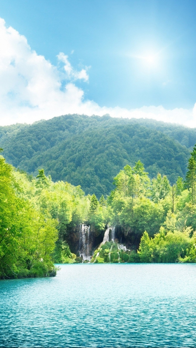 Green Trees Beside River Under Blue Sky During Daytime. Wallpaper in 750x1334 Resolution