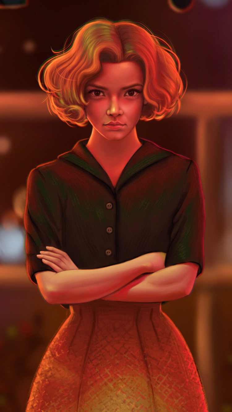 Beth Harmon, Télévision, Coiffure, Orange, Mode. Wallpaper in 750x1334 Resolution