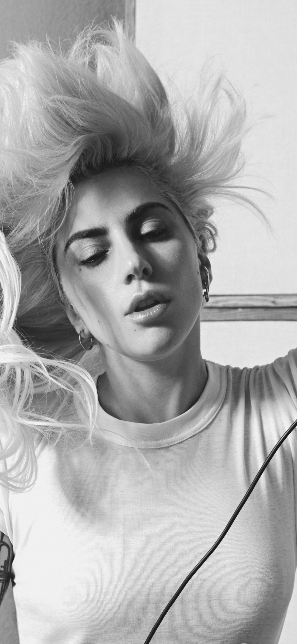 Lady Gaga, Joanne, Album, Shoulder, Monochrome. Wallpaper in 1125x2436 Resolution