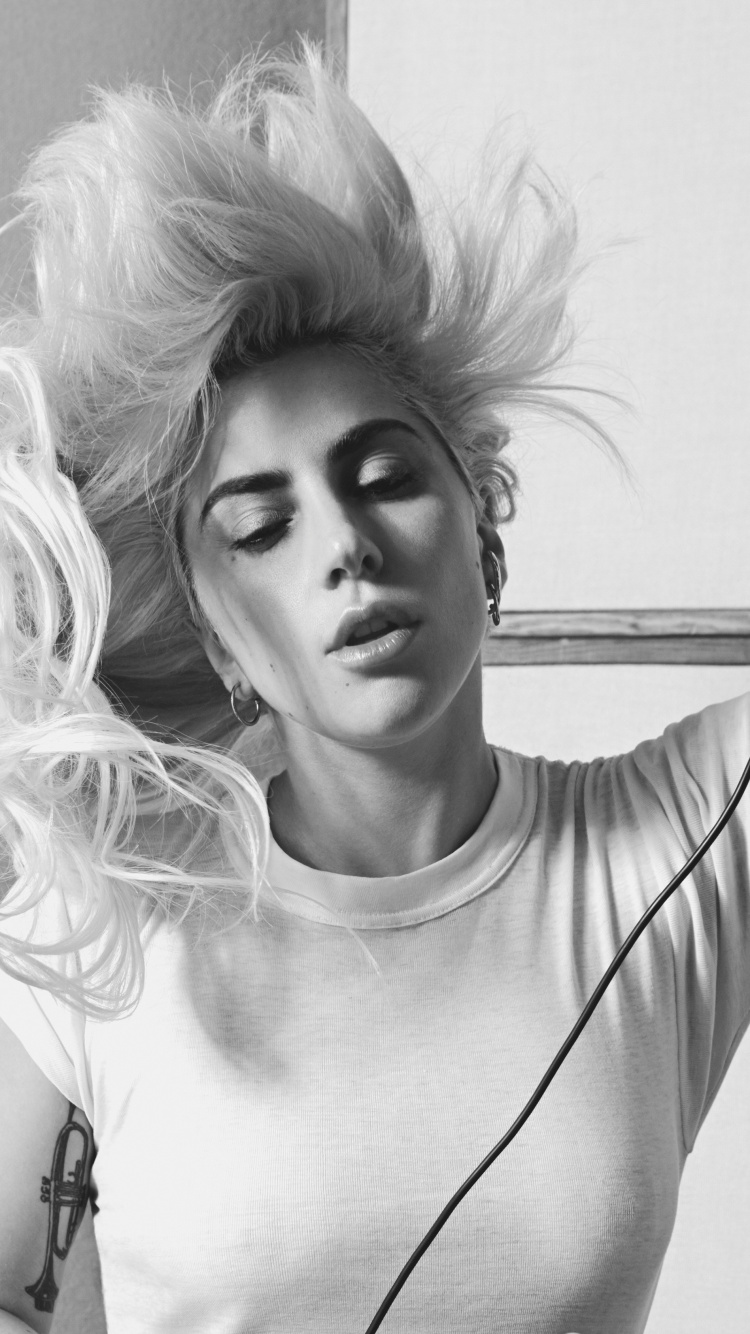 Lady Gaga, Joanne, Album, Shoulder, Monochrome. Wallpaper in 750x1334 Resolution