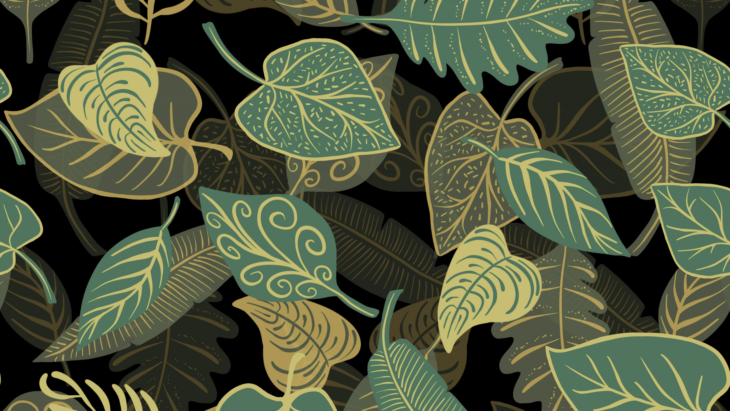 Ilustración de Hojas Verdes y Blancas. Wallpaper in 2560x1440 Resolution