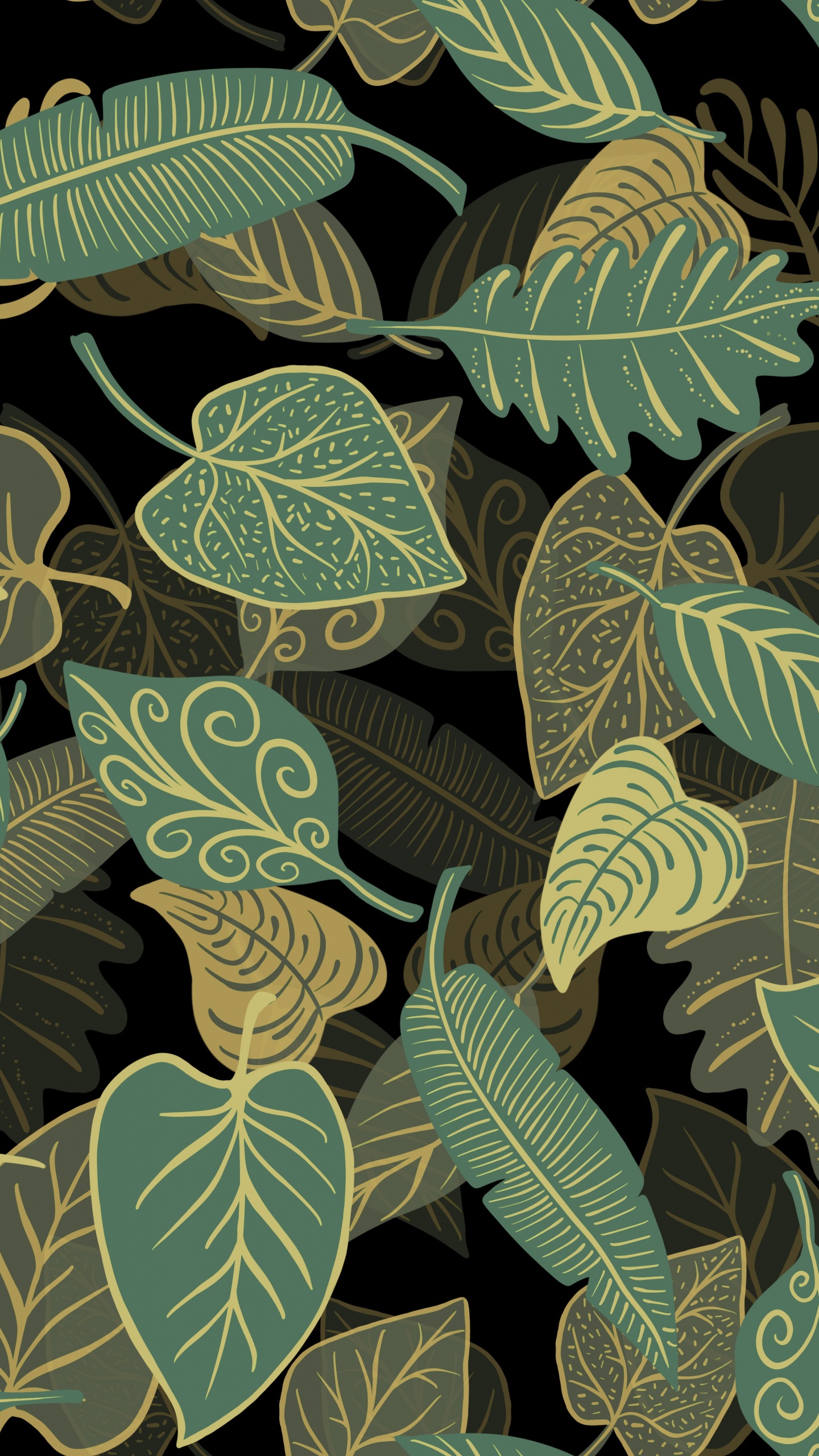 Green and White Leaves Illustration. Wallpaper in 1440x2560 Resolution