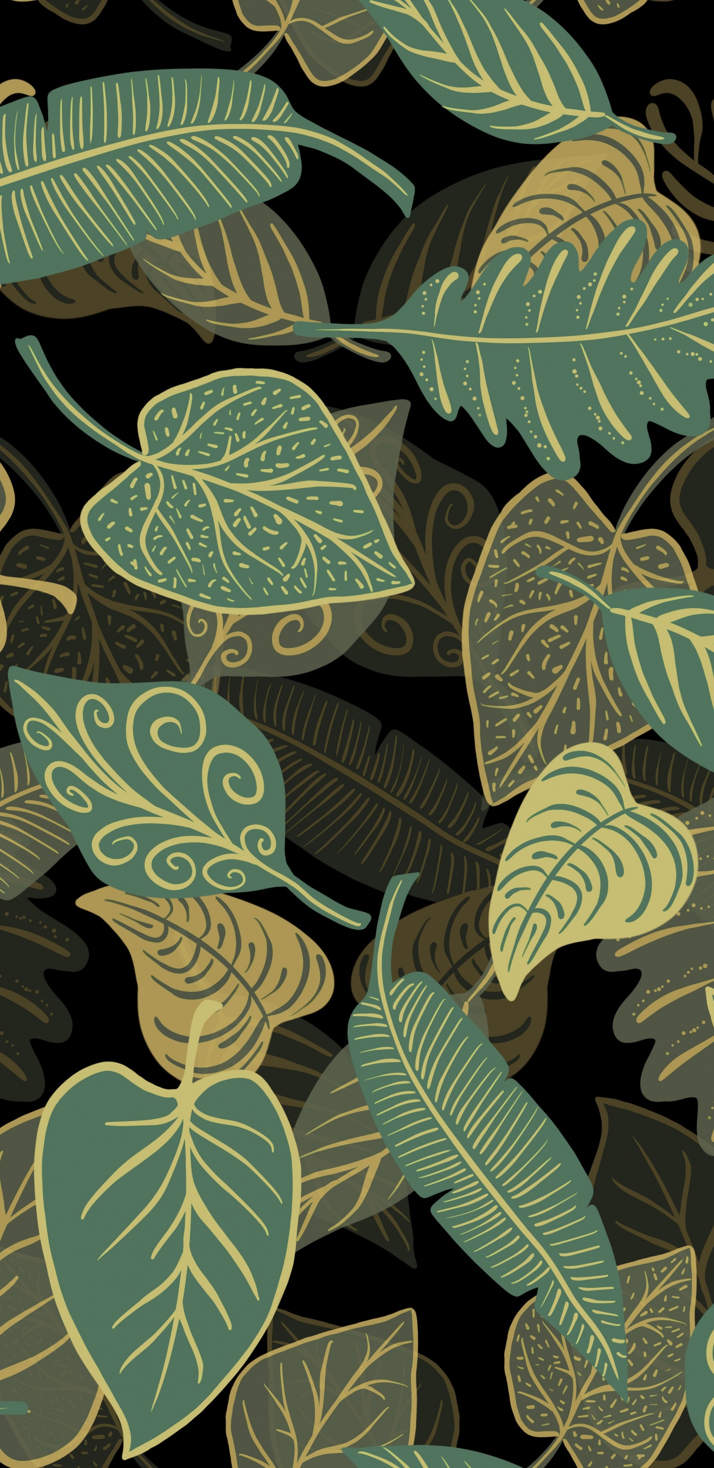 Green and White Leaves Illustration. Wallpaper in 1440x2960 Resolution