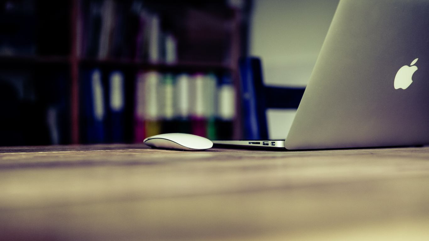 Apple Magic Mouse on Brown Wooden Table. Wallpaper in 1366x768 Resolution