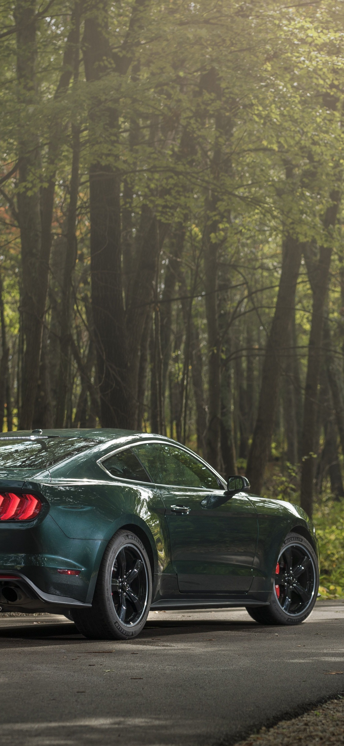 Black Sedan on Road in Between Trees During Daytime. Wallpaper in 1125x2436 Resolution