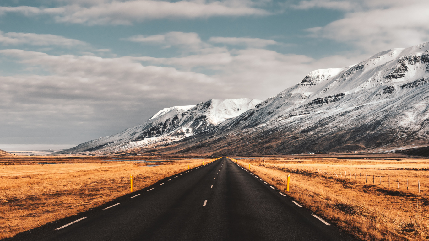 Iceland, Mountain, Road, Nature, Travel. Wallpaper in 1366x768 Resolution