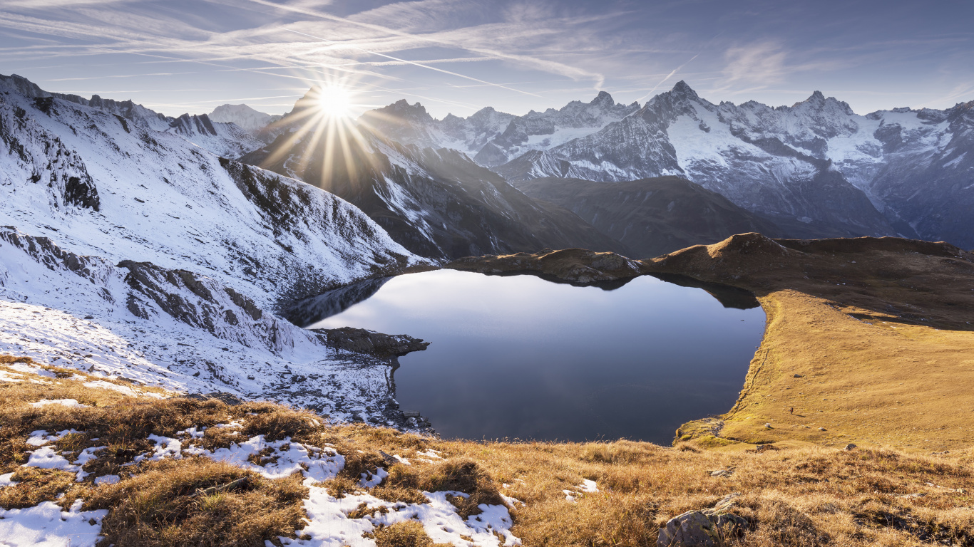 Bergkette, Tarn, Bergigen Landschaftsformen, Naturlandschaft, Natur. Wallpaper in 1366x768 Resolution