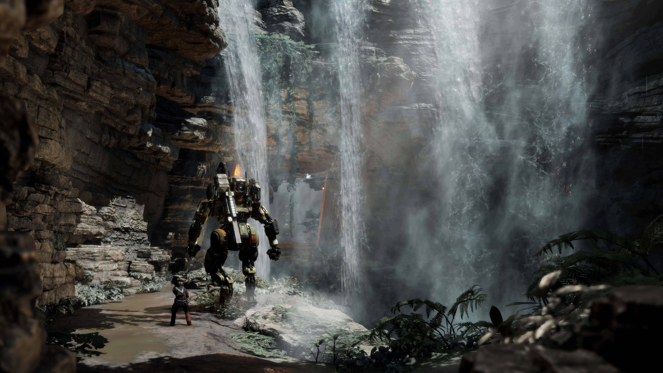 Titanfall 2, Water, Waterfall, Watercourse, Formation. Wallpaper in 1366x768 Resolution