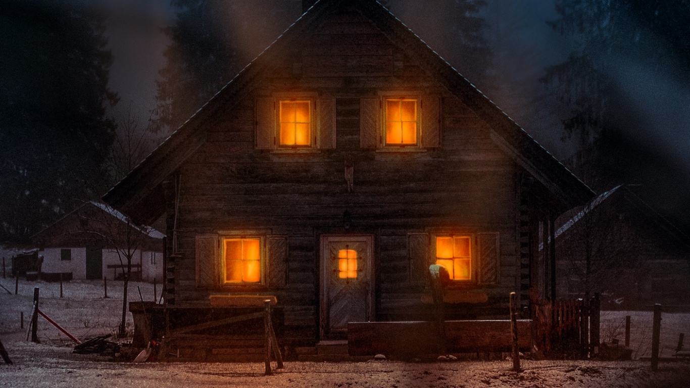 Atmosphère, Neige, Zone Rurale, Cottage, Fenêtre. Wallpaper in 1366x768 Resolution
