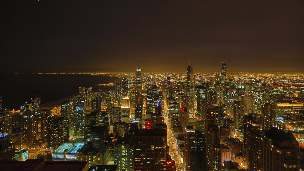 City With High Rise Buildings During Night Time. Wallpaper in 1280x720 Resolution