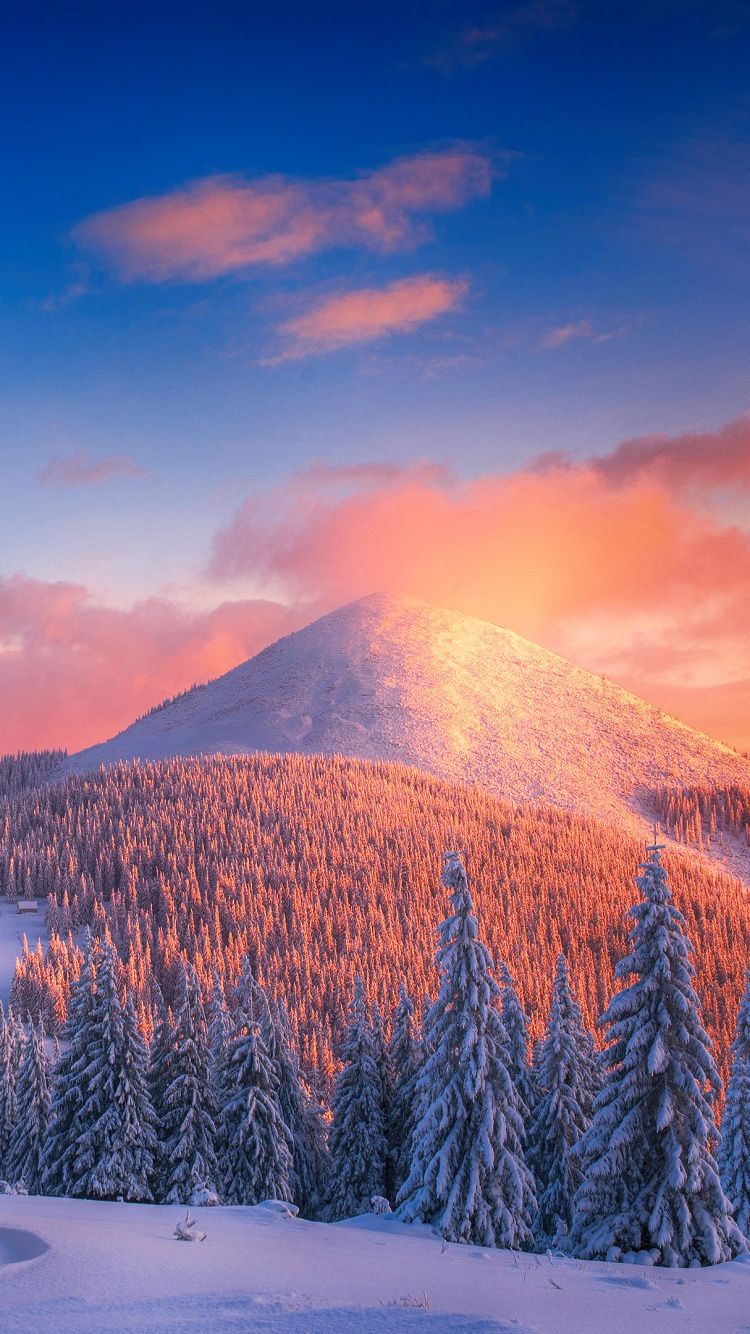 Montaña, Invierno, Nieve, Naturaleza, Congelación. Wallpaper in 750x1334 Resolution