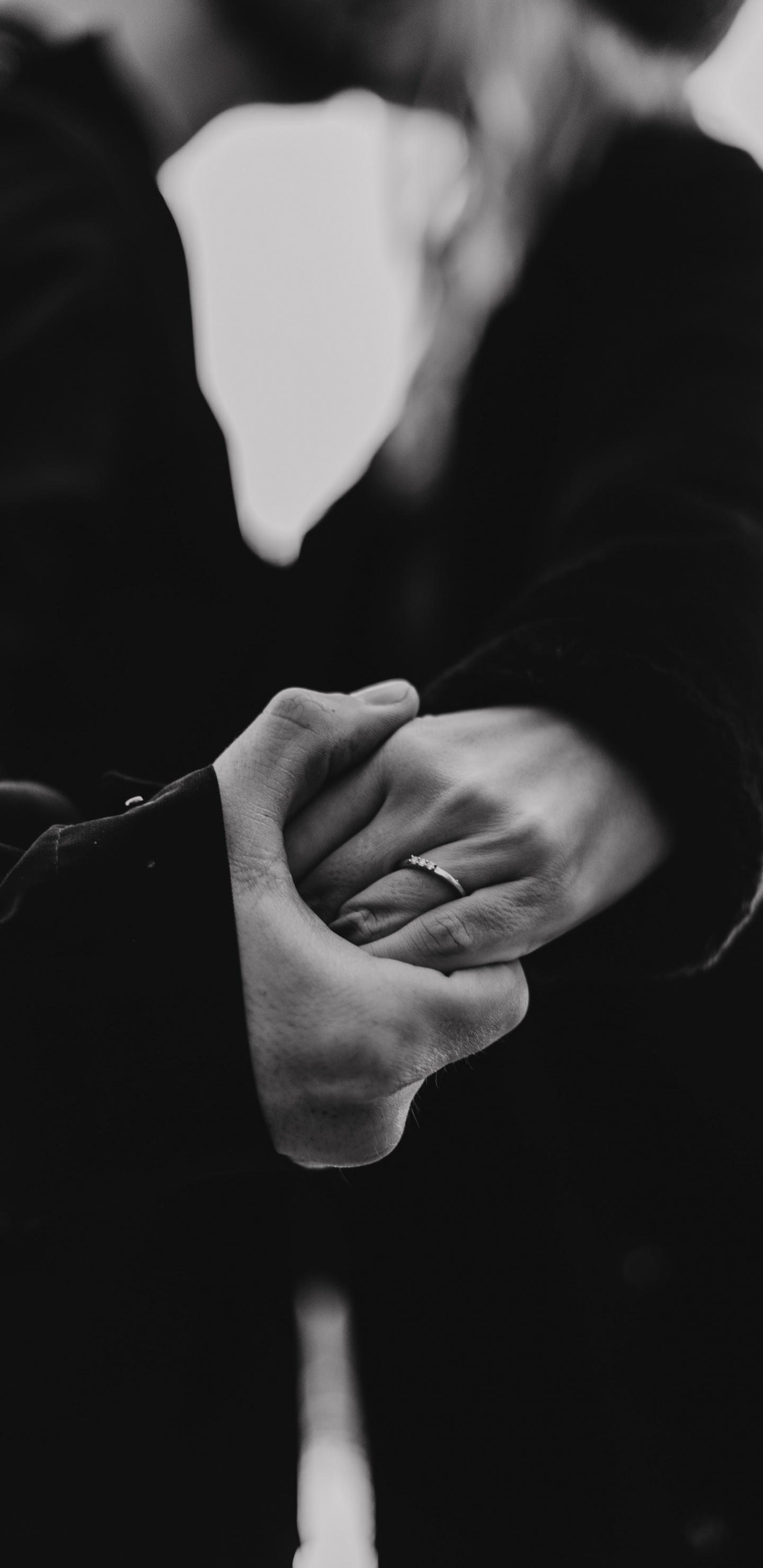 Grayscale Photo of Person Holding Hands. Wallpaper in 1440x2960 Resolution