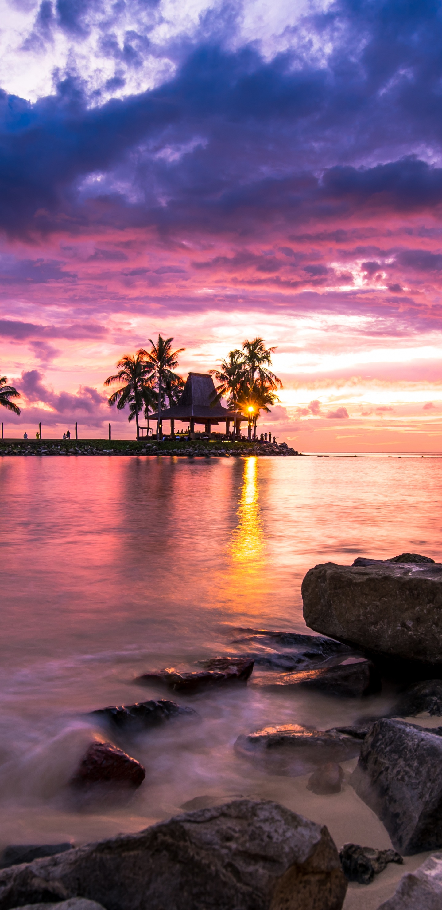 Playa, Puesta, Mar, Resort, Agua. Wallpaper in 1440x2960 Resolution