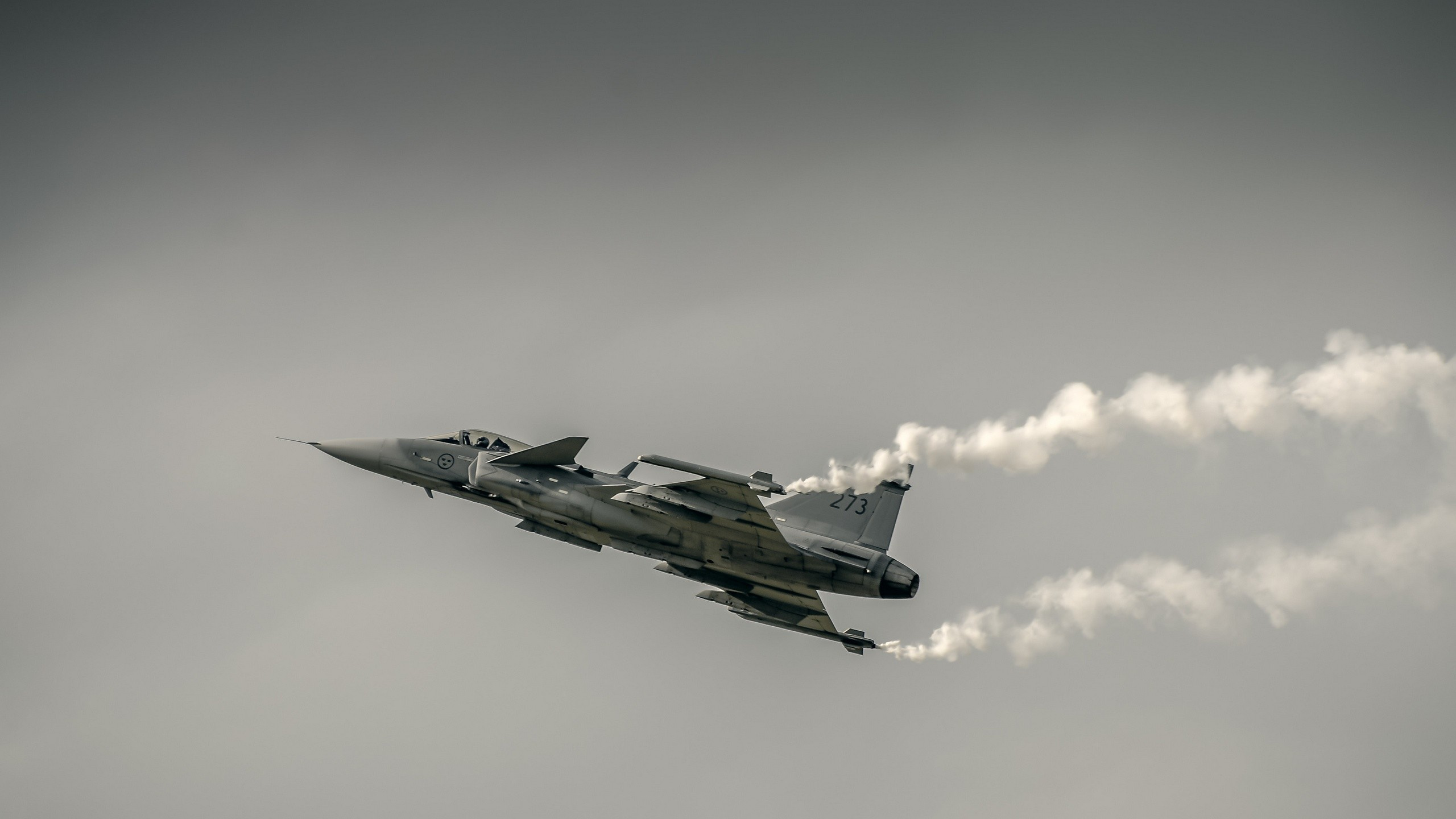 Gray Fighter Jet Flying in The Sky. Wallpaper in 2560x1440 Resolution