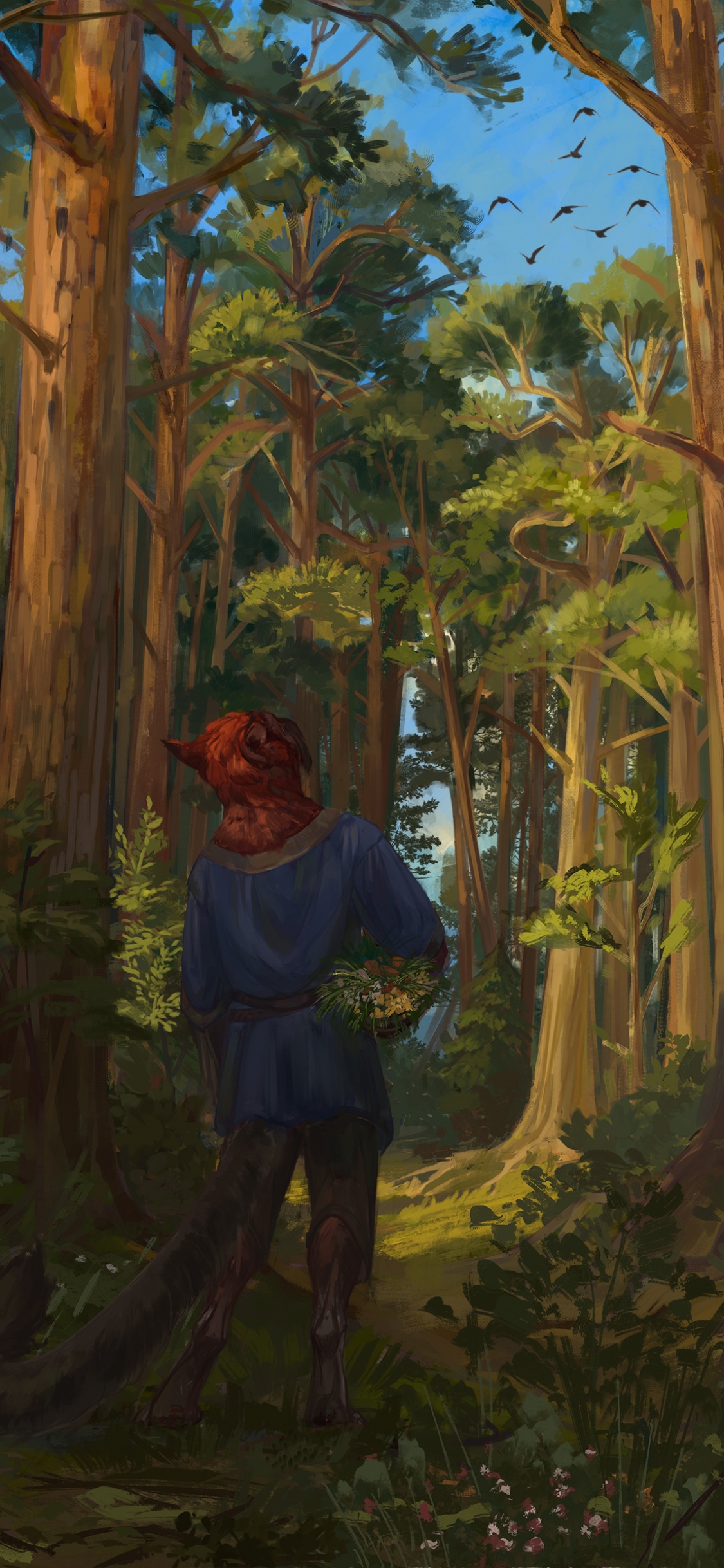 Man in Blue Long Sleeve Shirt and Black Pants Standing on Green Grass Field. Wallpaper in 1125x2436 Resolution