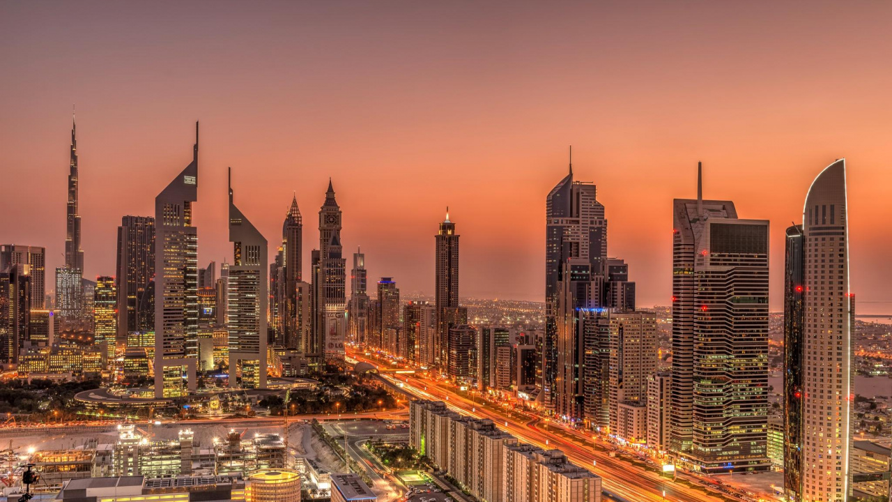 Skyline Der Stadt Bei Nacht Night. Wallpaper in 1280x720 Resolution