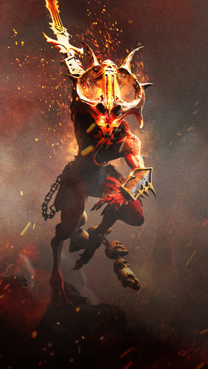 Warhammer Chaosbaneban, Hacken Und Reduzieren, Dämonen, Illustration, Raum. Wallpaper in 720x1280 Resolution