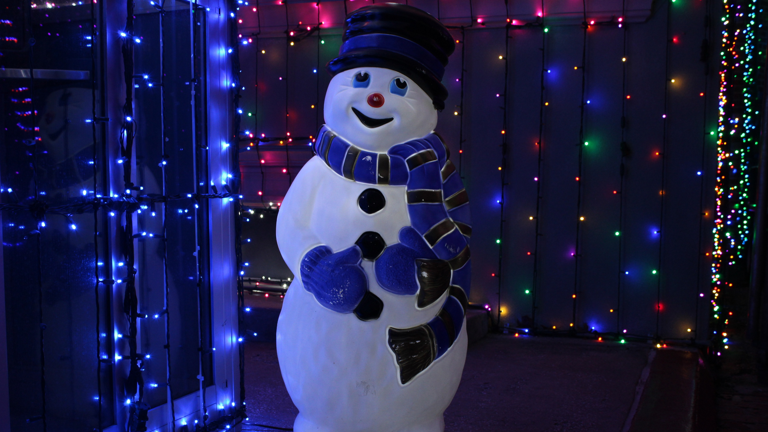 Snowman, Christmas Day, New Year, Lighting, Christmas. Wallpaper in 2560x1440 Resolution