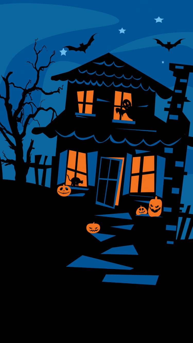 Schwarz-Weiß-Haus Mit Mondillustration. Wallpaper in 750x1334 Resolution