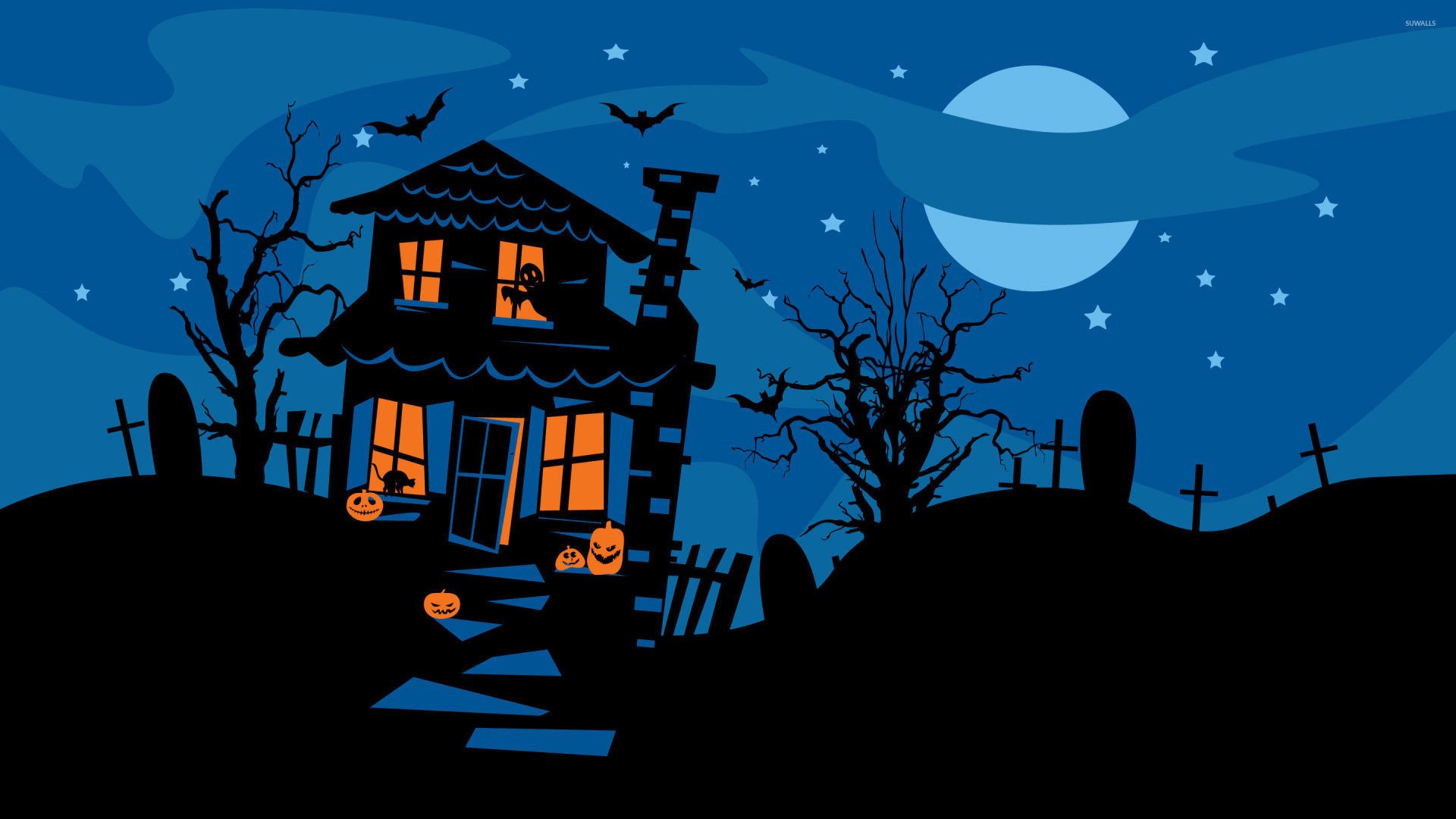 Casa en Blanco y Negro Con Ilustración de Luna. Wallpaper in 1920x1080 Resolution