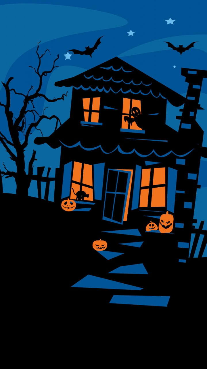 Maison Noir et Blanc Avec Illustration de la Lune. Wallpaper in 720x1280 Resolution