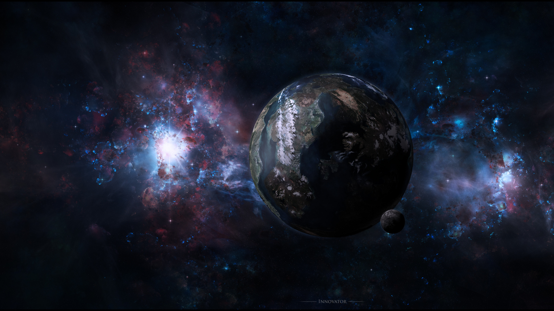 Schwarzer Und Blauer Planet Mit Sternen. Wallpaper in 1920x1080 Resolution