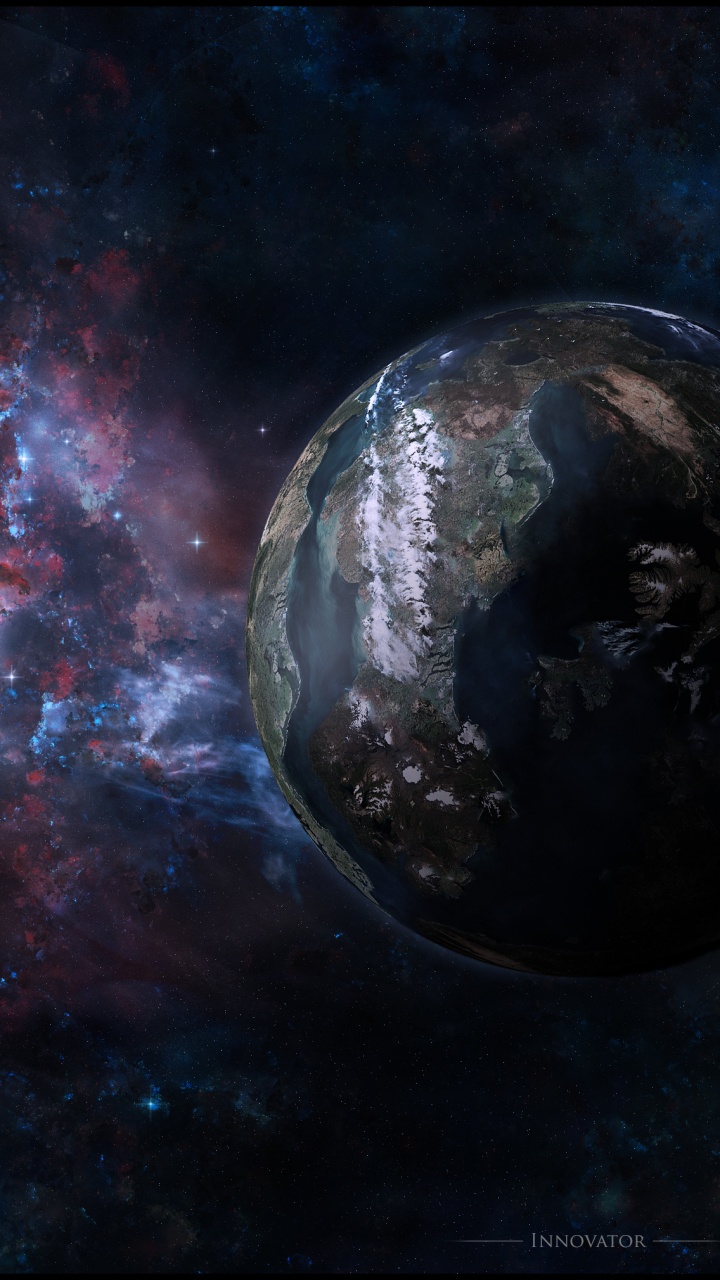 Schwarzer Und Blauer Planet Mit Sternen. Wallpaper in 720x1280 Resolution