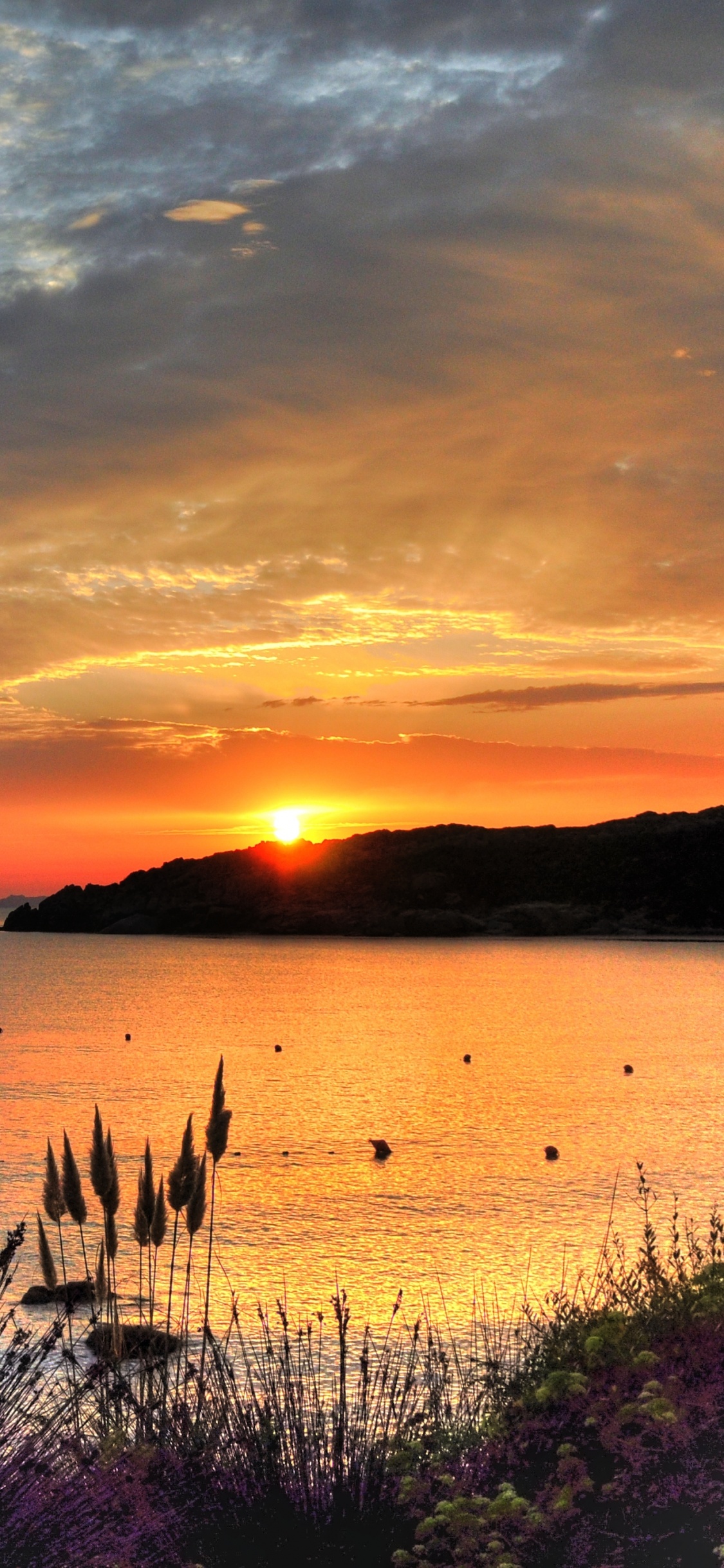 Silhouette Des Bootes Auf Dem Meer Bei Sonnenuntergang. Wallpaper in 1125x2436 Resolution