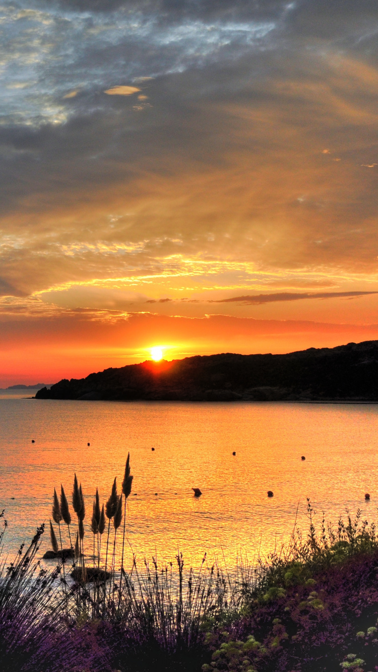 Silhouette de Bateau Sur la Mer Pendant le Coucher du Soleil. Wallpaper in 750x1334 Resolution