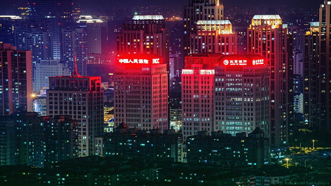 Ciudad de Noche China, Shanghai, Edificio, Torre, Electricidad. Wallpaper in 1280x720 Resolution