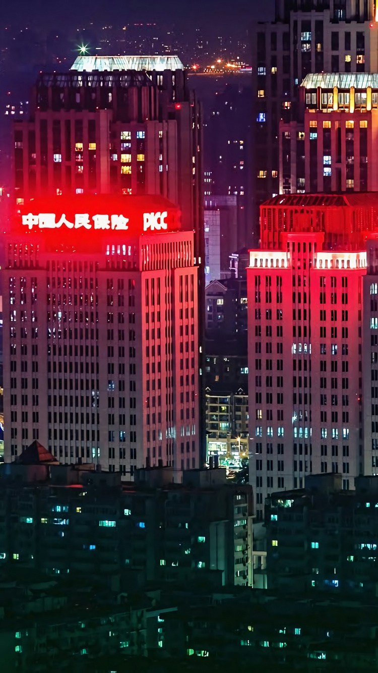 Ciudad de Noche China, Shanghai, Edificio, Torre, Electricidad. Wallpaper in 750x1334 Resolution