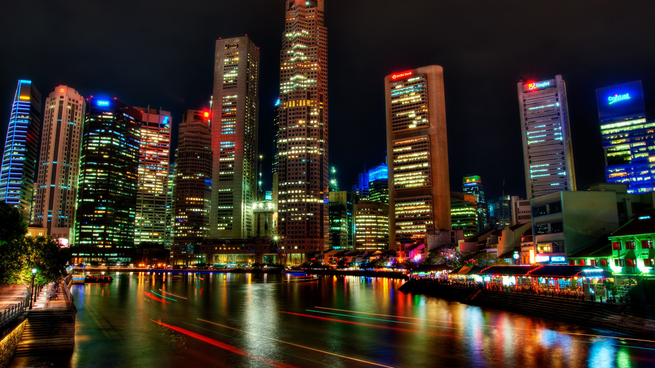 Skyline Der Stadt Bei Nacht Night. Wallpaper in 1280x720 Resolution