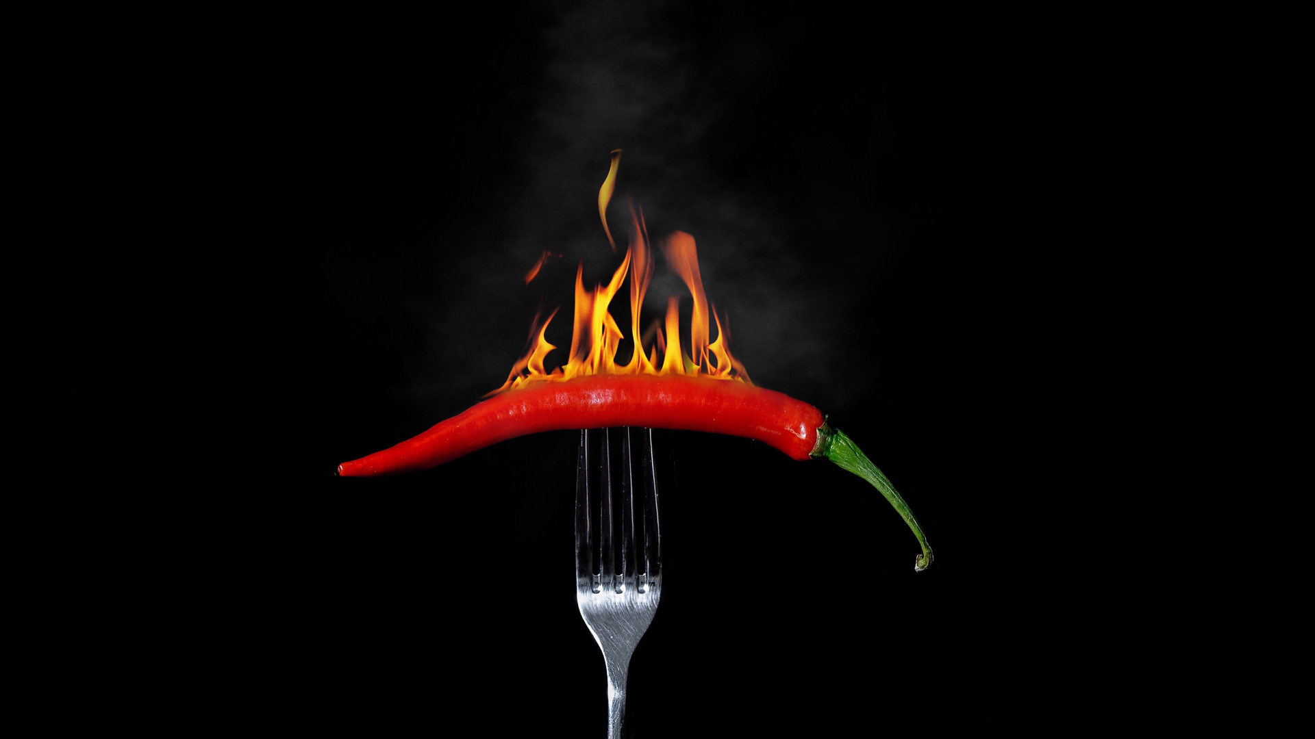 Stainless Steel Fork With Red Chili. Wallpaper in 1920x1080 Resolution
