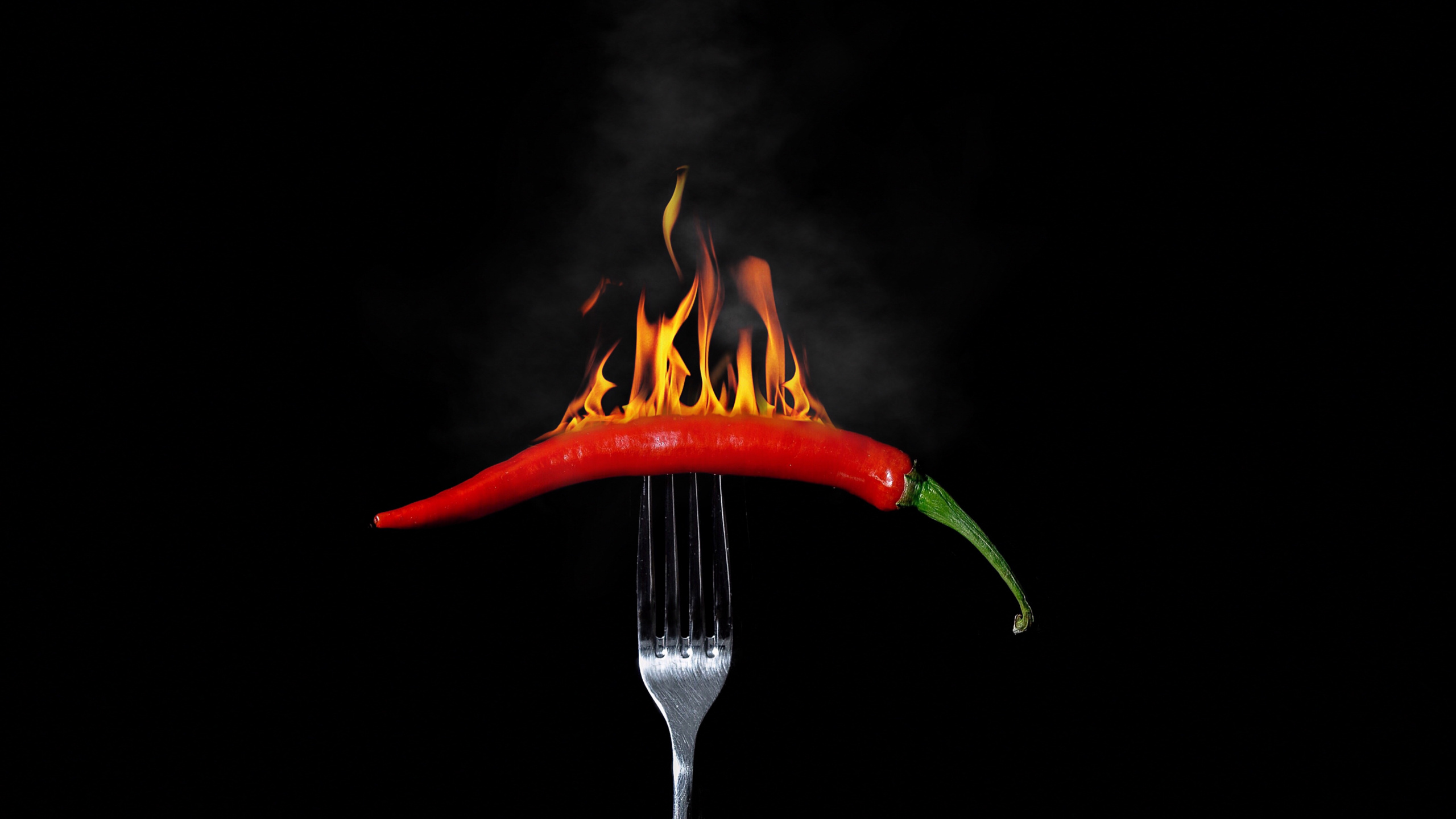 Stainless Steel Fork With Red Chili. Wallpaper in 2560x1440 Resolution