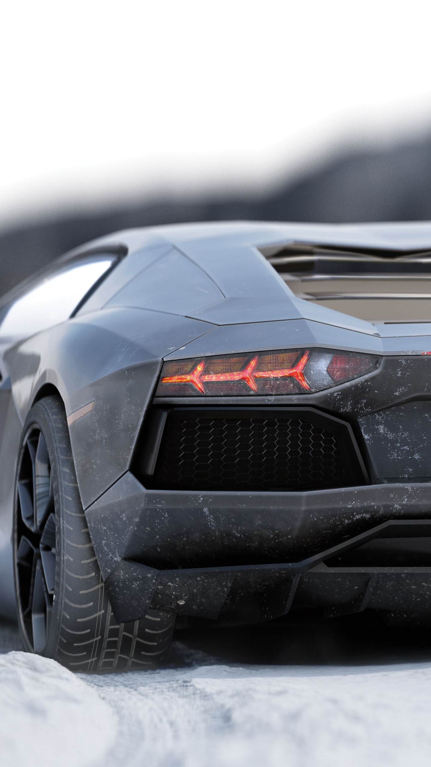 Lamborghini Aventador Negro Sobre Suelo Cubierto de Nieve. Wallpaper in 1440x2560 Resolution