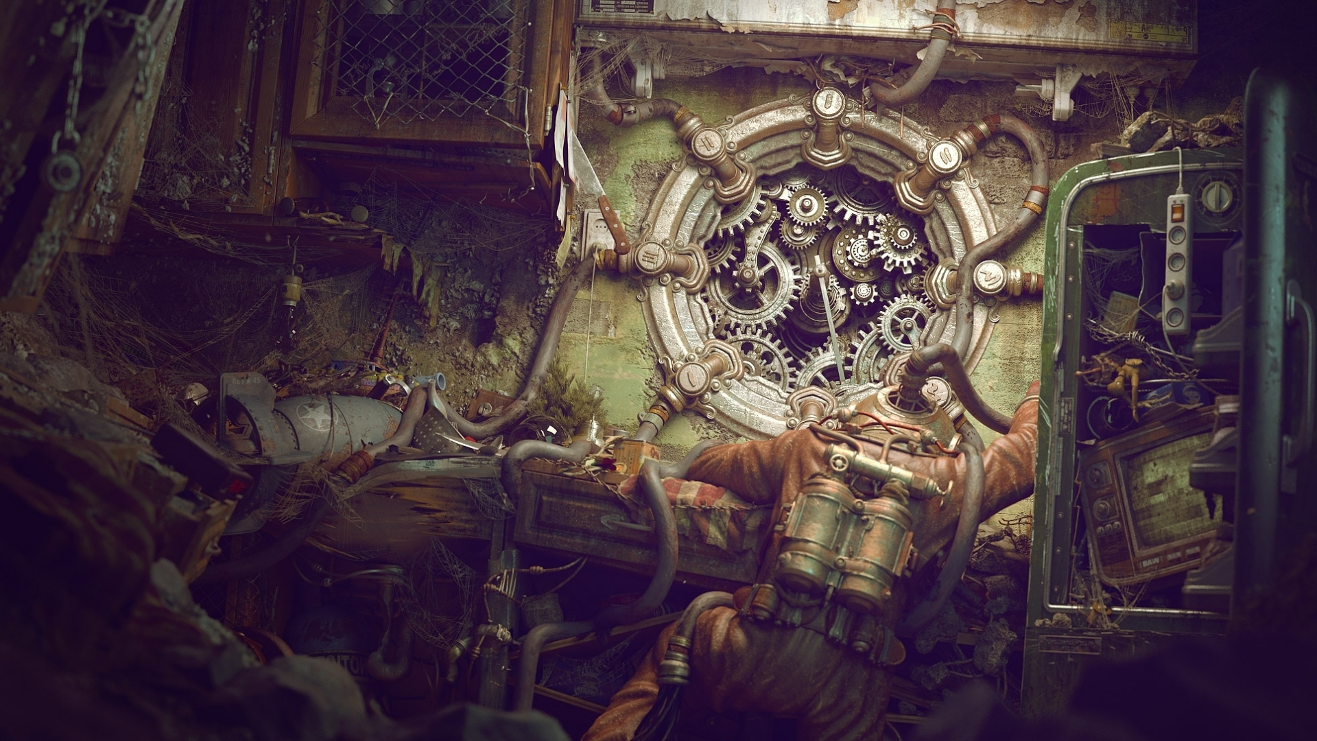 Man in Black Leather Jacket Sitting on Brown Wooden Armchair. Wallpaper in 1920x1080 Resolution