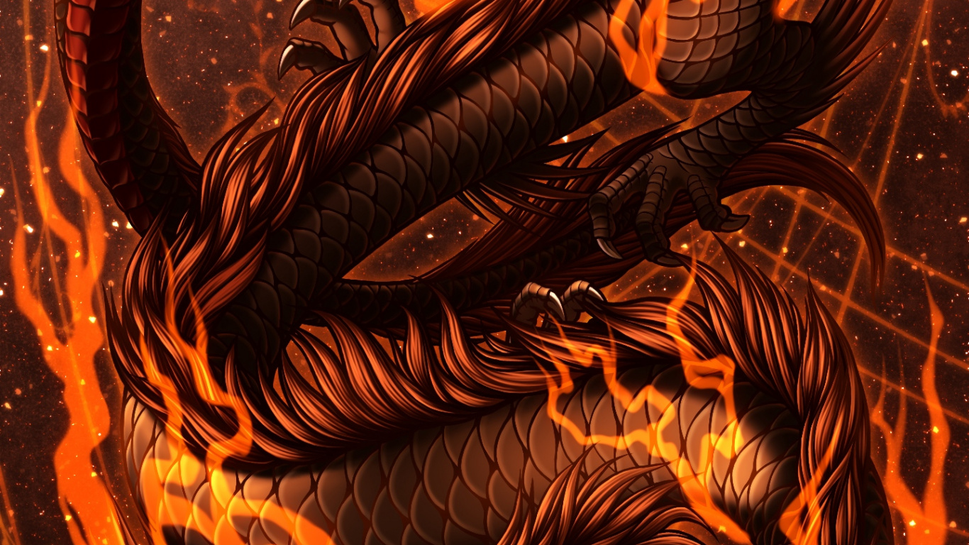 Dragon, Feu, Orange, Art, Ambre. Wallpaper in 1366x768 Resolution