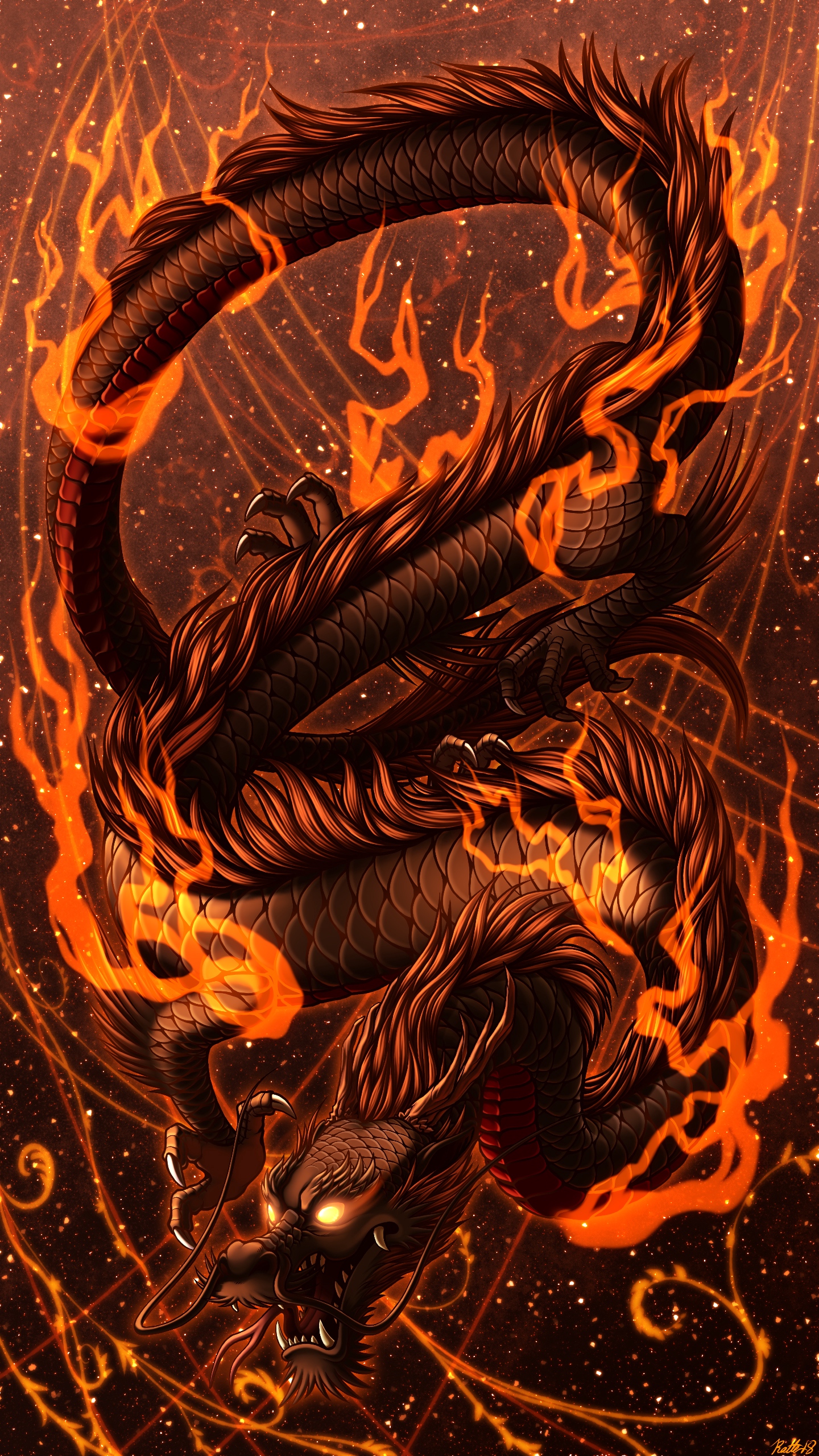 Dragon, Feuer, Orange, Kunst, Bernstein. Wallpaper in 1440x2560 Resolution