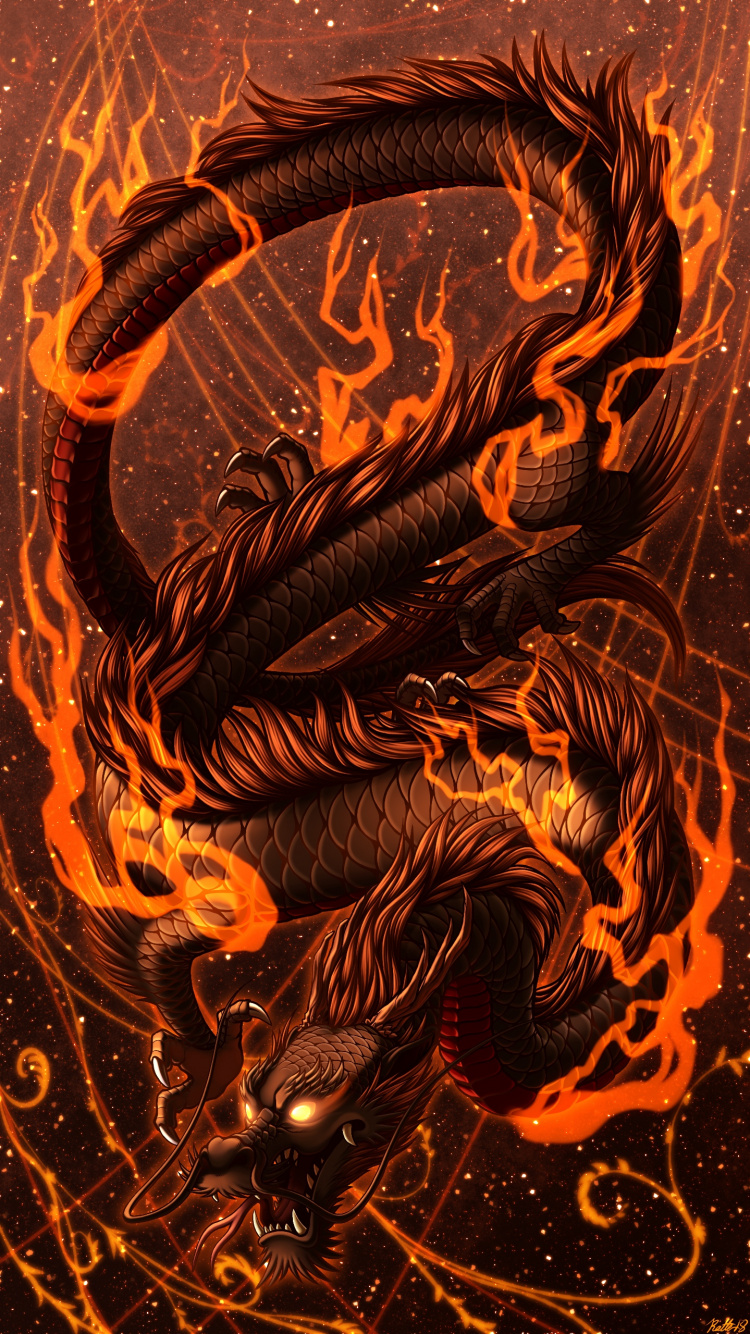 Dragon, Feuer, Orange, Kunst, Bernstein. Wallpaper in 750x1334 Resolution