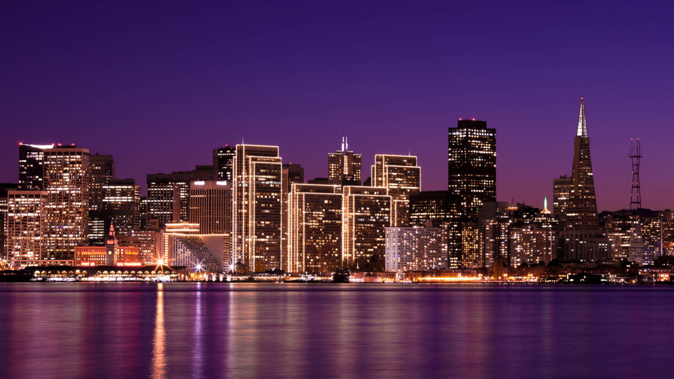 City Skyline During Night Time. Wallpaper in 1366x768 Resolution