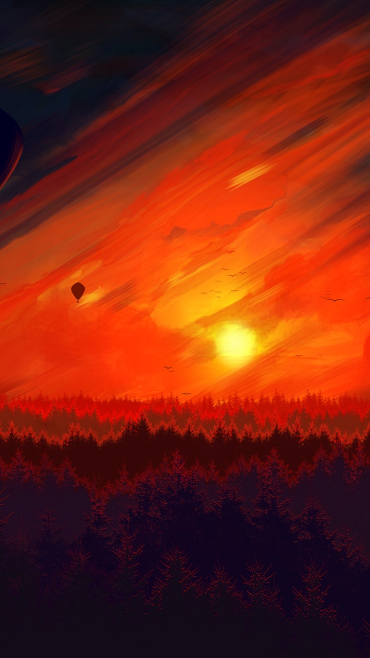 Silueta de Globo de Aire Caliente Durante la Puesta de Sol. Wallpaper in 720x1280 Resolution