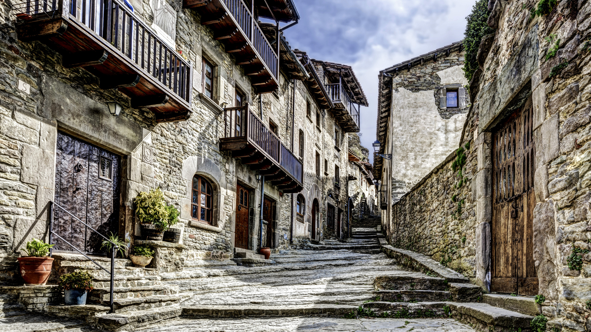 One Street at Rupit, Rupit, Street, Town, Alley. Wallpaper in 1920x1080 Resolution