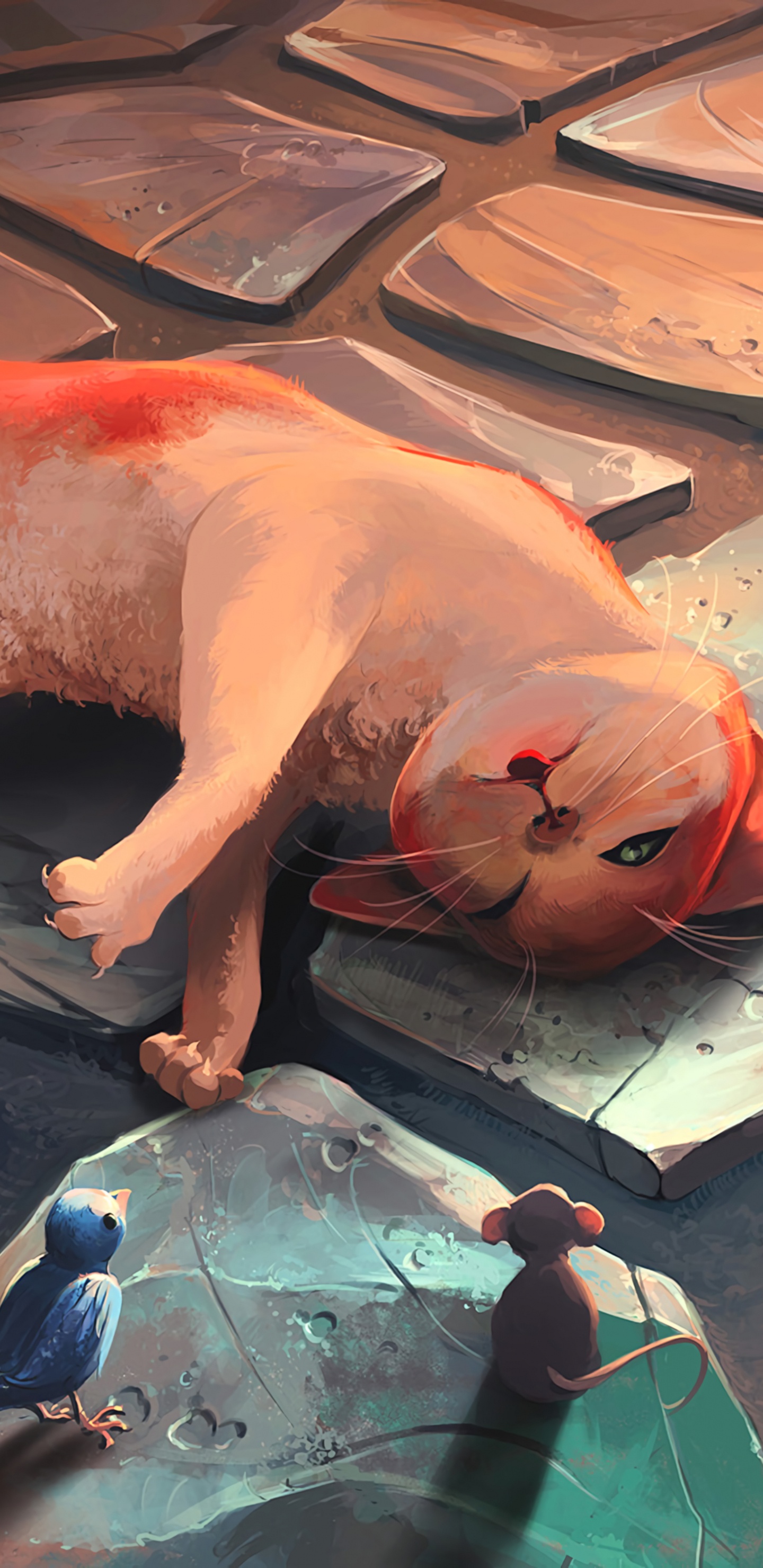 Brauner Kurzhaariger Hund Auf Braunem Holzboden. Wallpaper in 1440x2960 Resolution